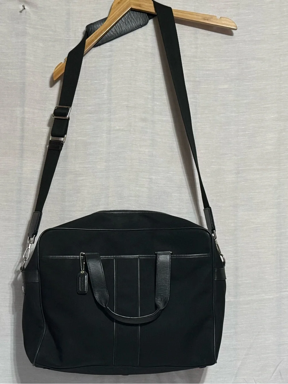 Coach F70048 Black Canvas Leather Laptop Briefcase Messenger Bag